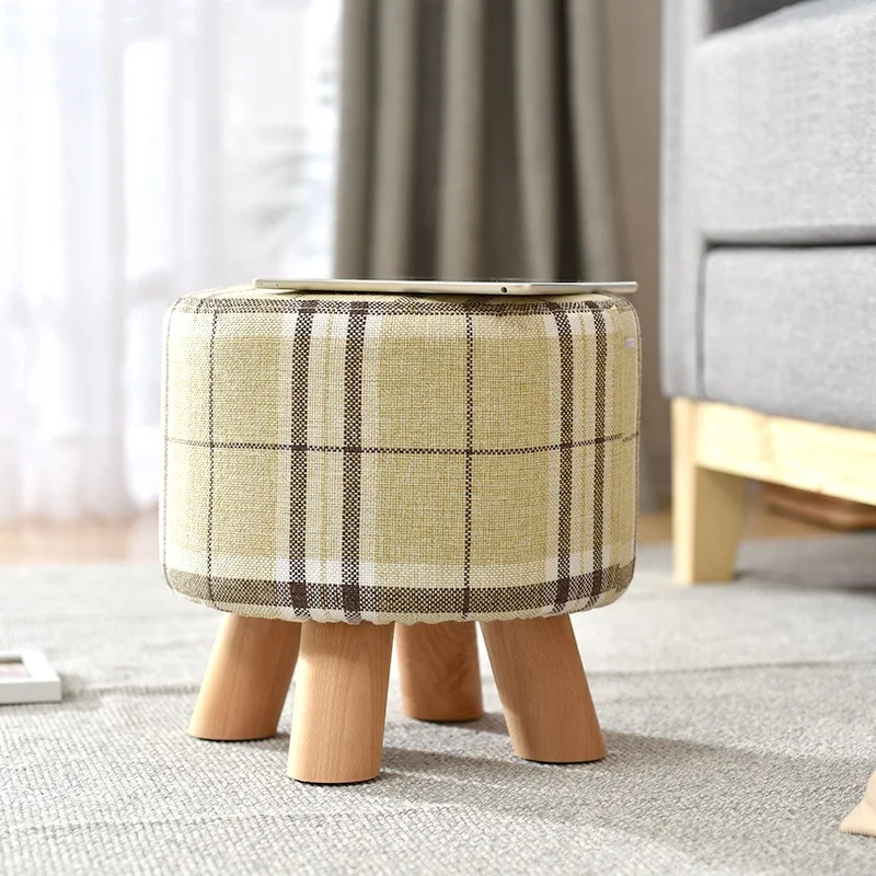 Removable Wood Leg Kids low stool footrest Ottomans Upholstered Footstool Round Pouf Stool