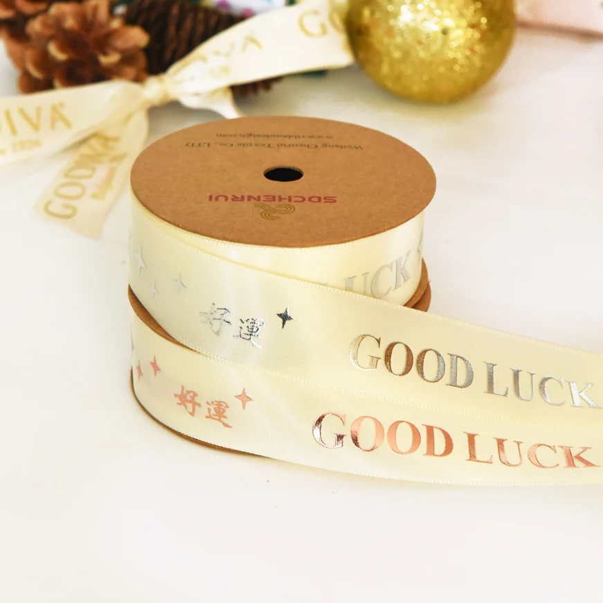 Custom woven edge double sided 196 color 25mm satin ribbon Wholesale Elastic/adjustable Custom Pre Made Gift Satin Ribbon Bows