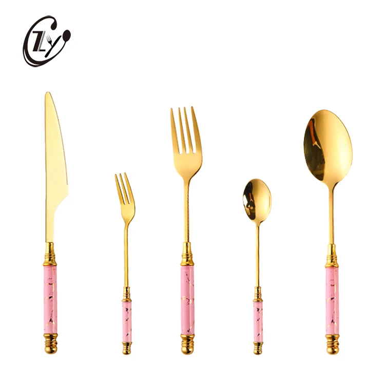 Nordic Luxury Ceramic Handle Cutlery Sets Stainless Steel Elegant 5 Pieces Flatware Sets