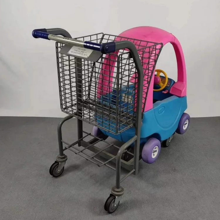 Supermarket style Cartoon kids shopping trolley with plastic capsule
