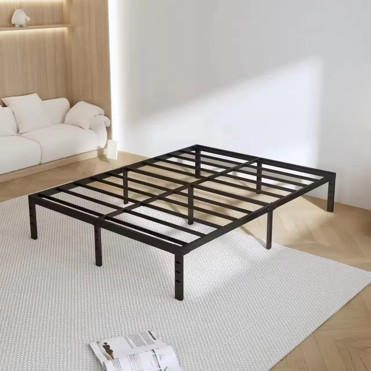 Xingyuan Wholesale 14 Inch Platform Metal Bed Frame Queen Mattress Base Bed Base Easy Assembly Heavy Duty Metal Bed Frame