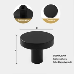 Solid Anodized Matte Black Aluminum Drawer Round Cabinet Dresser Furniture Knobs Wardrobe Door Pull Handles