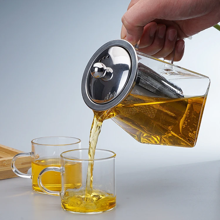 factory supply large capacity steeping teapot stainless steel filter flower borosilicate glass teapot with cups