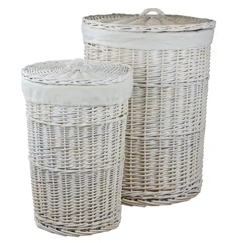 Cheap Large Round White Wicker Storage Basket Laundry Basket With Lid With Fabric