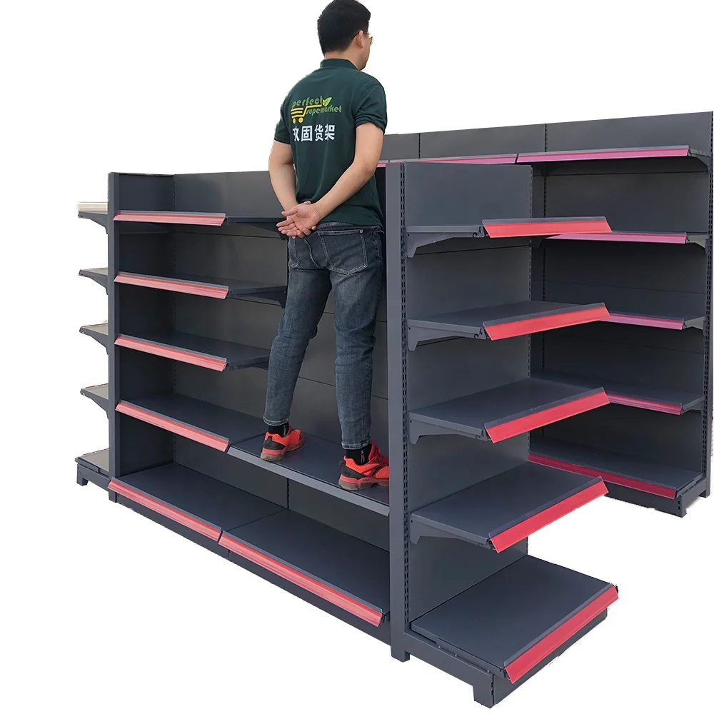 different size Gondola shelving for supermarket Dark Grey Convenience Store Goods Display Rack