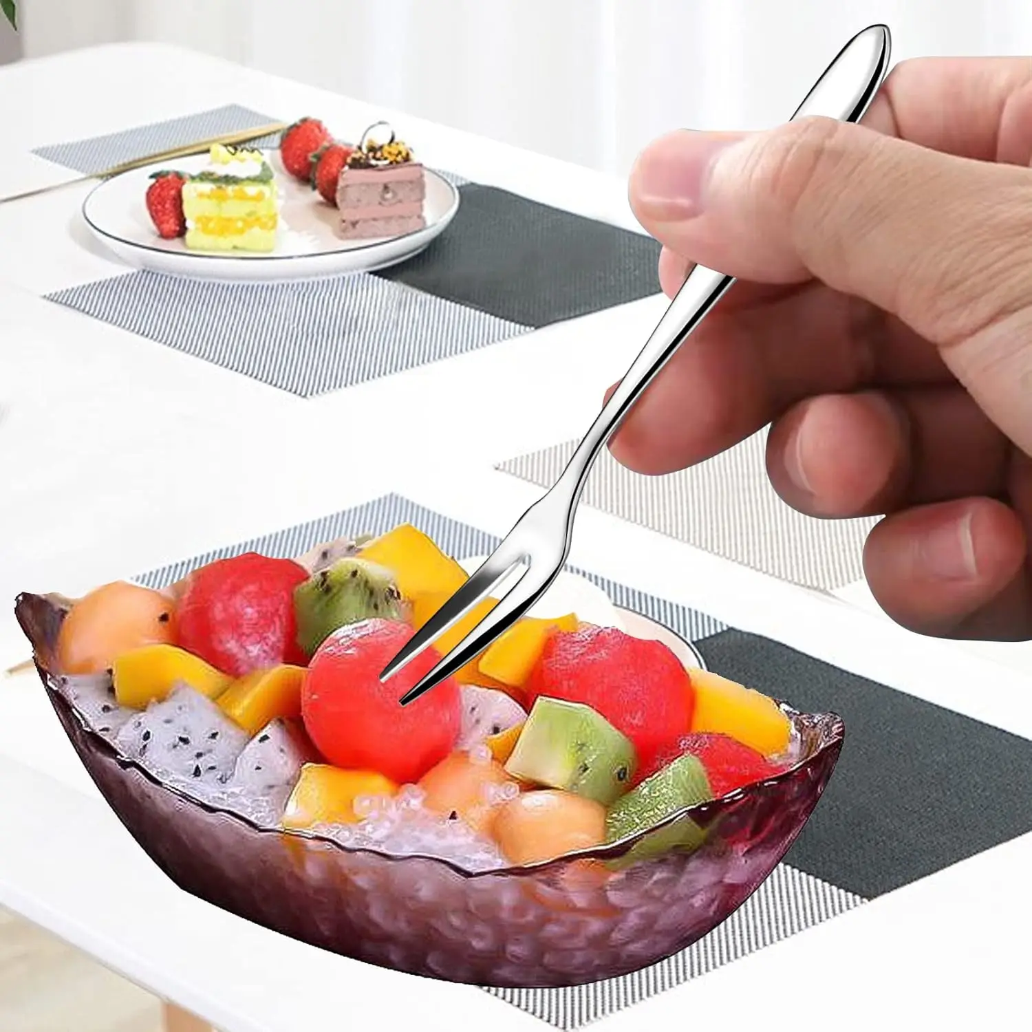 Wholesale Stainless Steel Fruit Fork Two-Tine For Dessert Fruit Appetizers Tasting Stainless Steel Fork