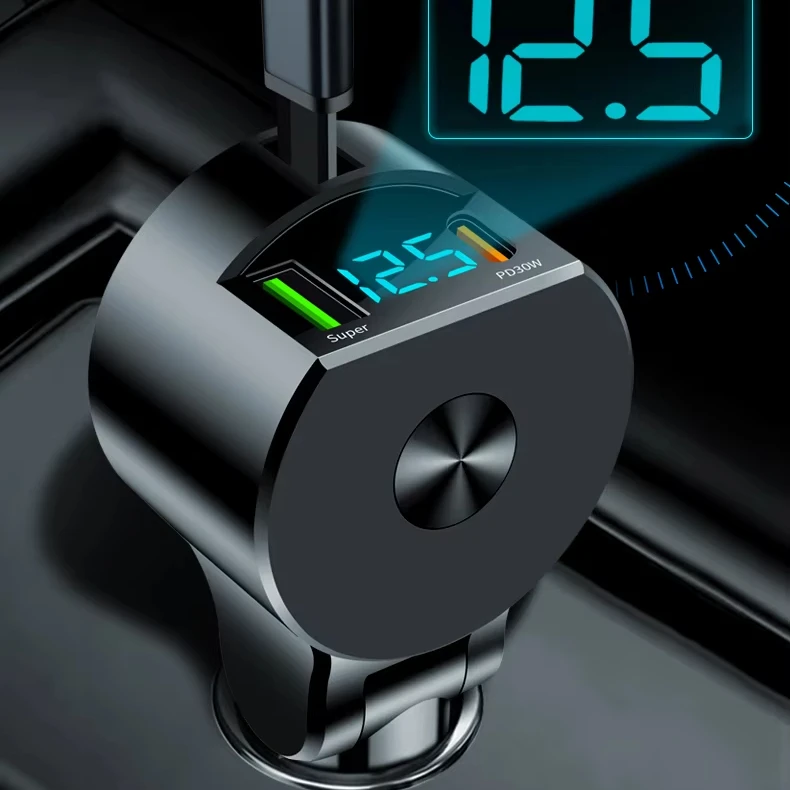 Folding telescopic cable for super fast charging PD30W fast charging real-time voltage monitoring adjustable angle One for three