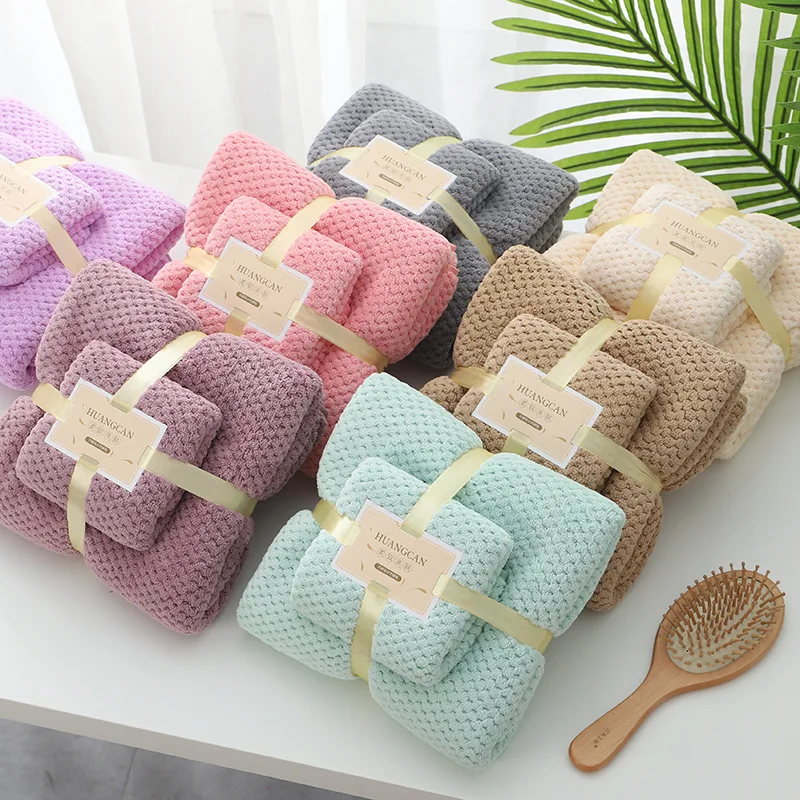 Custom Logo Coral Fleece Washcloth and Soft Absorbent Bath Towel Set Knitted Bath Shower Tool for Spa Hotel Use Wholesale Adult