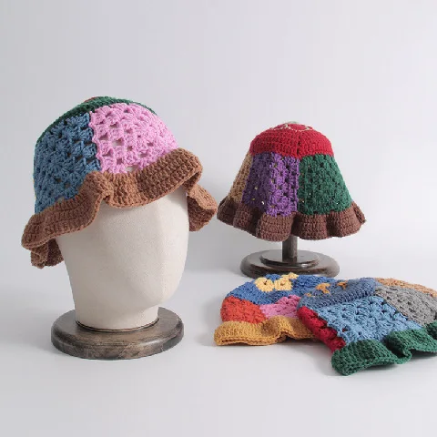 Hollow Out Fisherman Hat Wool Beach Fashion Female Hand Crocheted Woven Beanie Vintage Bohemian Bucket Hats Knitted Basin Caps