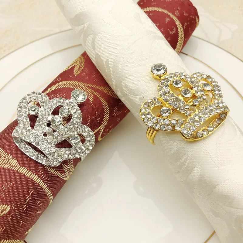 High Quality Gold Diamond Crown Napkin Ring Silver Rhinestone Napkin Rings Holder for Wedding Party Stocked