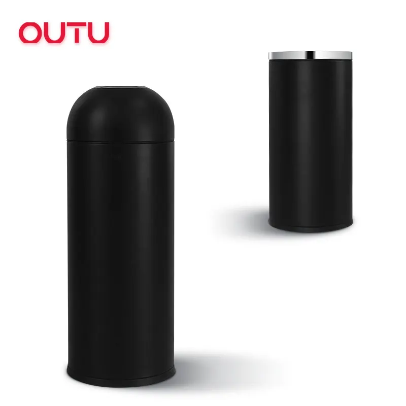 Round shape metal trash bin for outdoor and indoor use office litter bin with open lid garbage trash waste bin for cafe