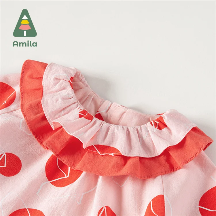 Breathable Printed Floral Doll Collar Kids Long Sleeve Shirt T-Shirt For Girls