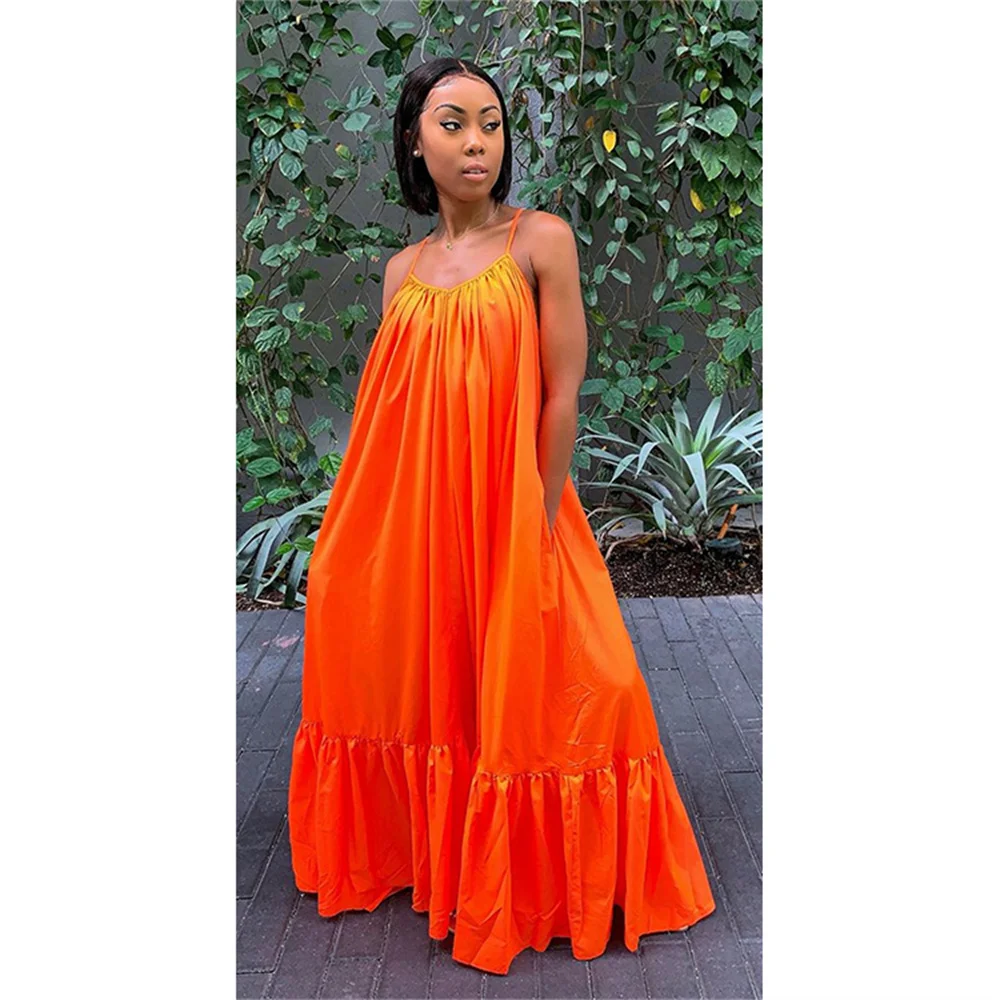 Summer new arrival fashion sexy suspender casual solid color halter dress long sleeve elegant beach dress women clothing