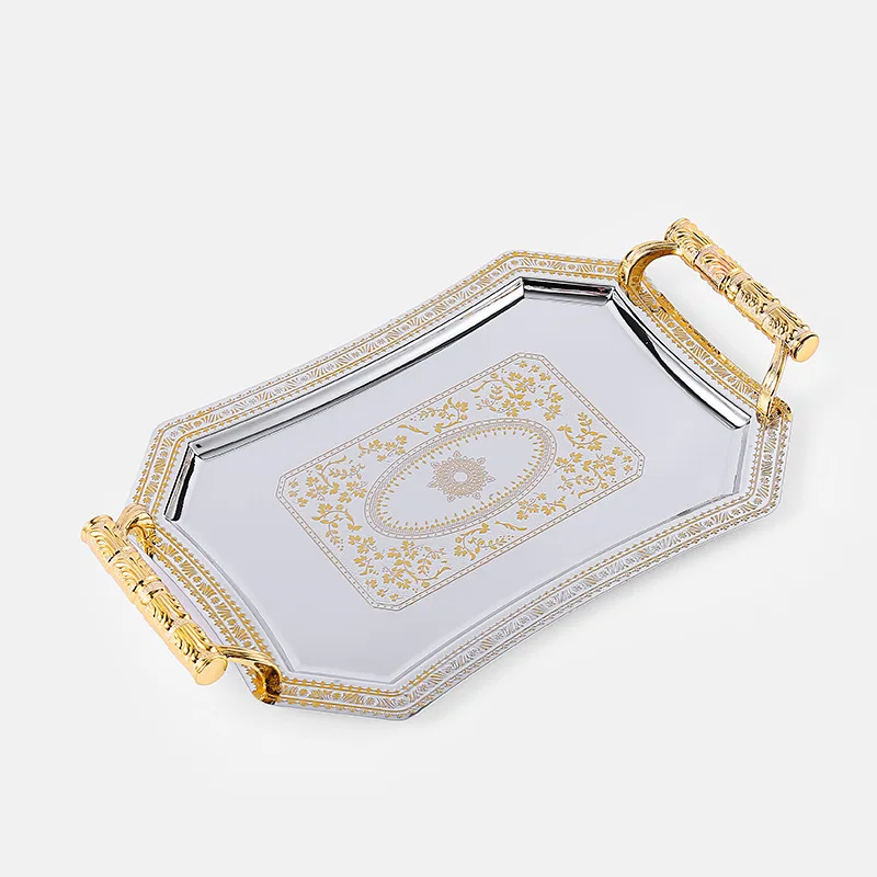 Gold carved stainless steel fruit tray Dessert Hotel tray Cafe Western restaurant fruit pastry plate