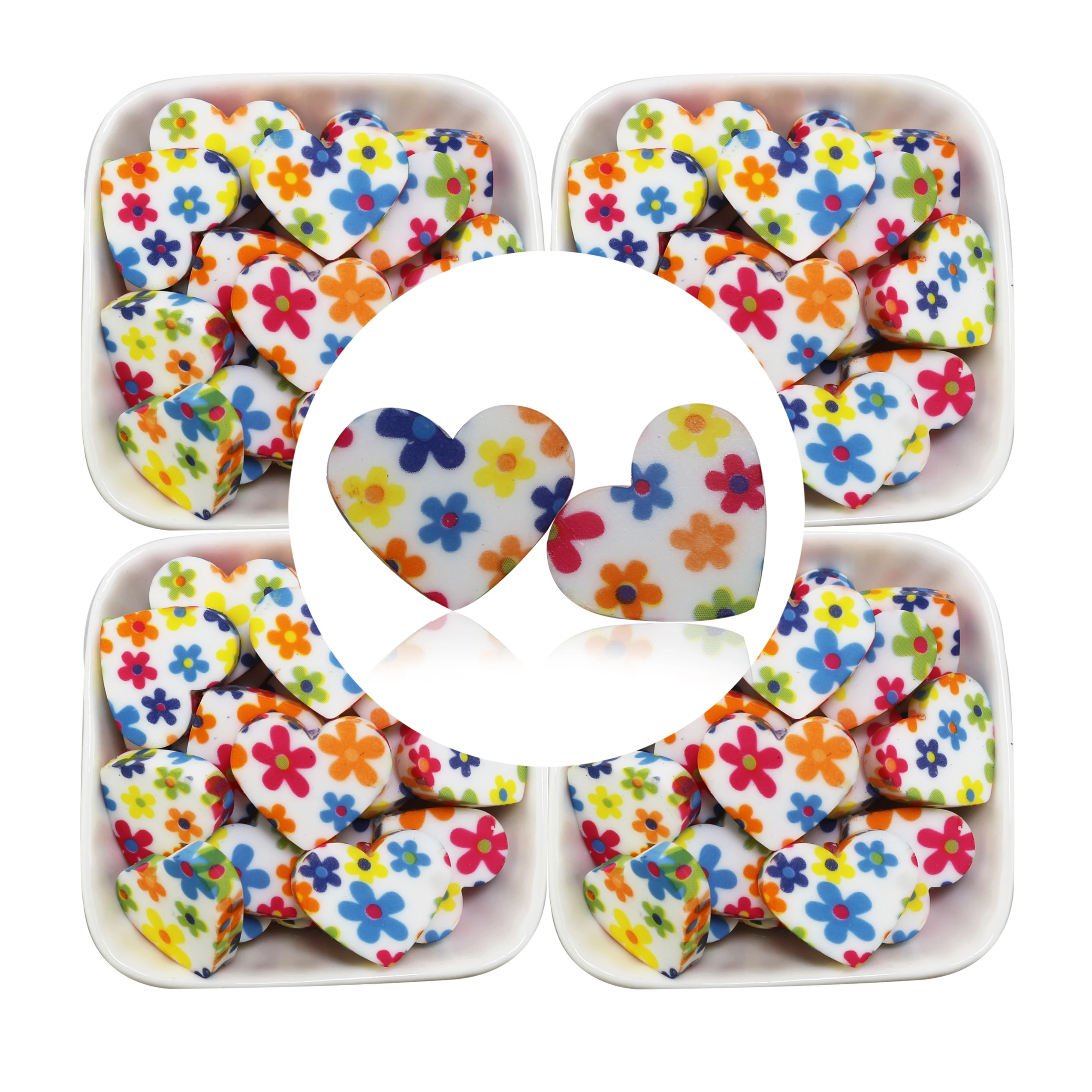 2024 New Arrival Valentines Day Love Flower Colorful Printed Loose Focal Beads Heart Print Cow Paw Silicone Beads For Pens