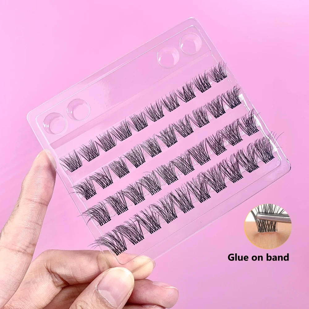 Factory Handmade Self Adhesive Diy Lashes Superfine Band Pre Cut Press On Segment Eyelashes Pre Bond No Glue Cluster Diy Lashes