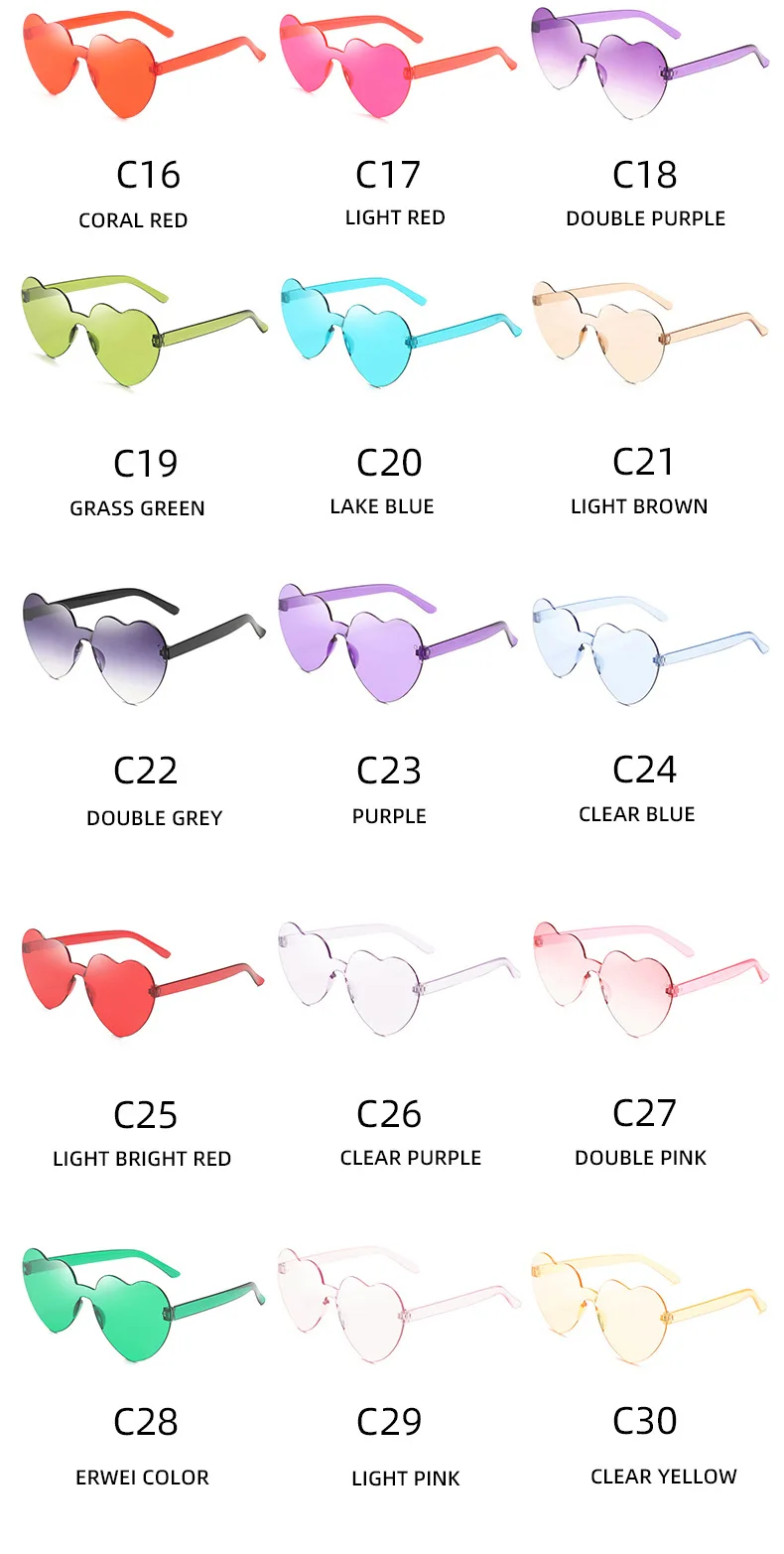 Custom rimless wedding favors color party eyewear one piece heart sun glasses red pink love heart shaped sunglasses wholesale