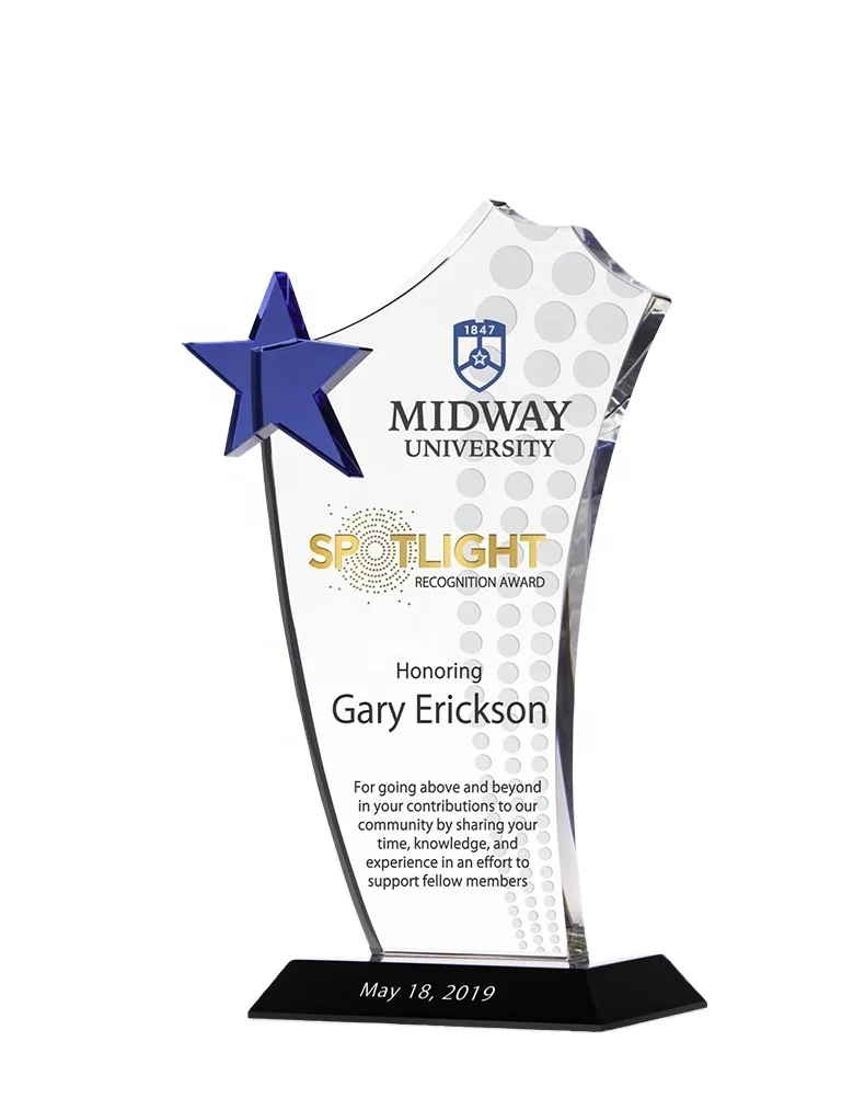 New Design Custom Crystal Blank Star Plaque Trophy Crystal Glass Awards