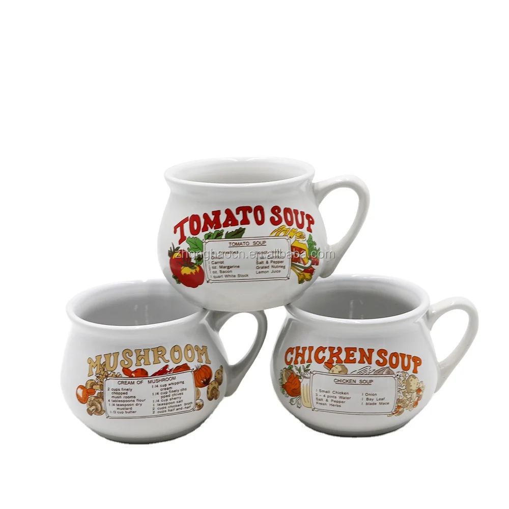 Daily use round big belly shaped ceramic soup mug for children