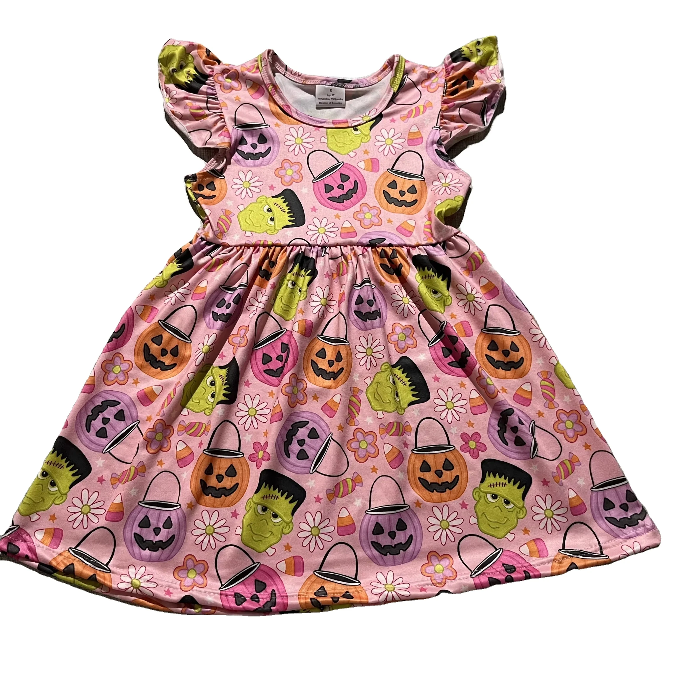 New customized Children Girls Dress Halloween kids casual  cotton short sleeve party dresses for 6 year old girl