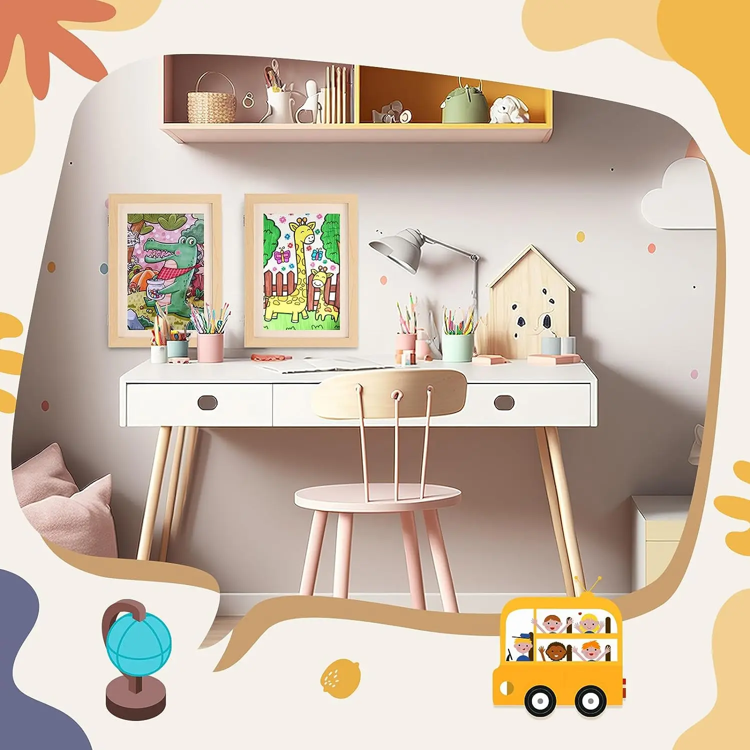 A4,A3,10*12.5in,8.5*11in,9*12in Front Opening Glass Kids Artwork Frame With Mat Display Wood Picture Kids Art Frame