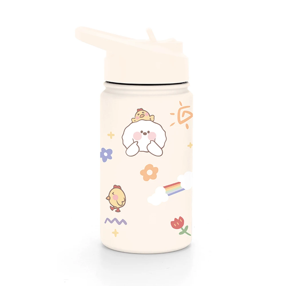 New Cartoon Design 12oz Stainless Steel Double Wall Insulated Kids Water Bottle Termos with Straw