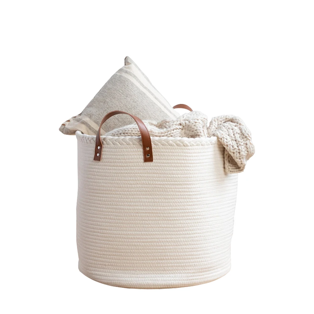 Cotton Rope Woven Laundry Basket Large Dirty Clothes Hamper with Handles for Bedroom Bathroom Nursery