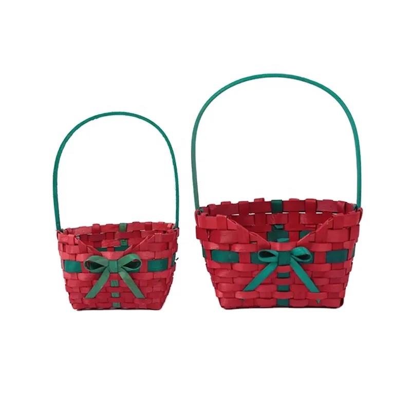 Hot Sale Food Packaging Round Bamboo Storage Basket Wood Chip Christmas Decoration Basket Candy Fruit Snack Gift Basket