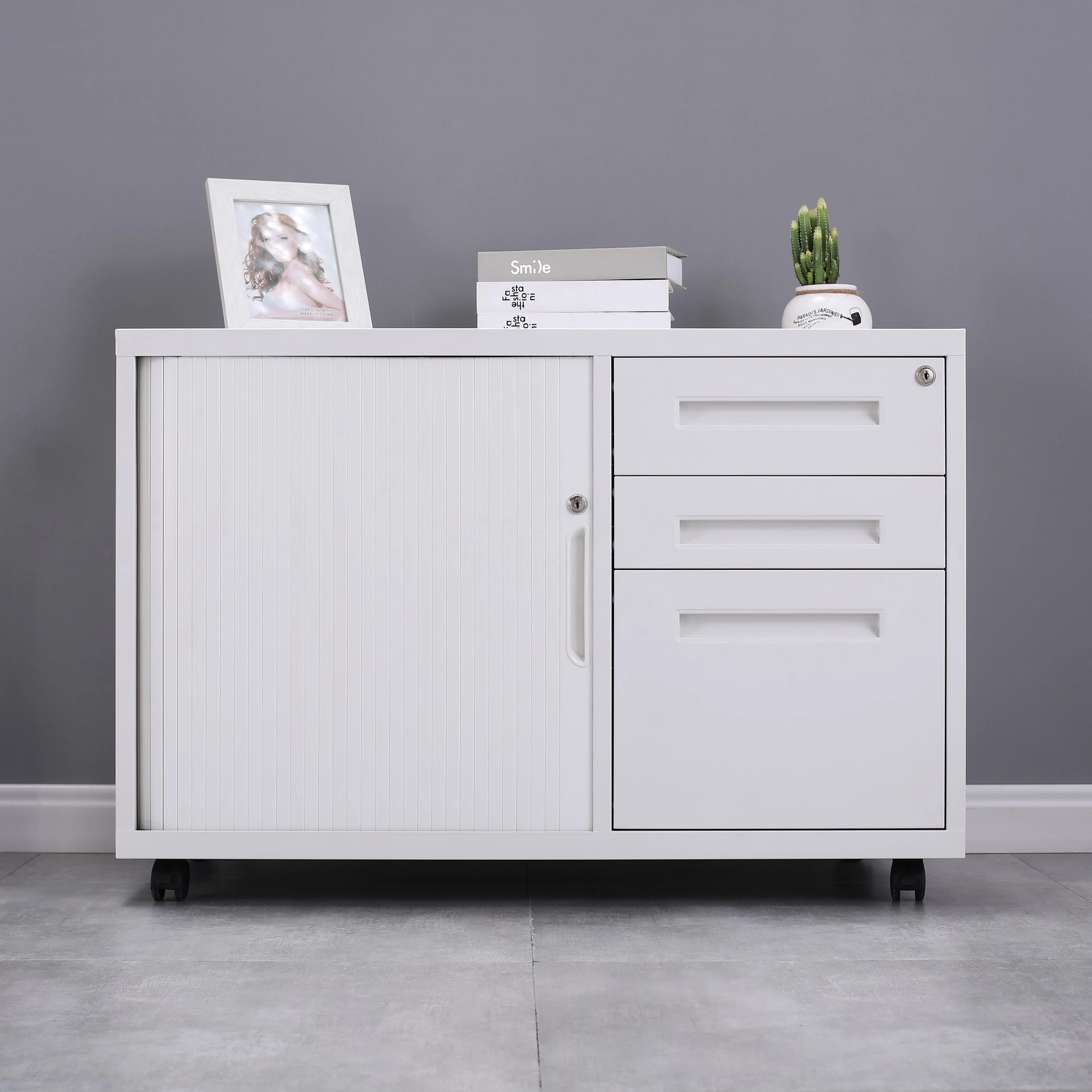 Steel Movable Pedestal Movable Steel Filing Cabinet Office equipments 3 drawer metal tambour door