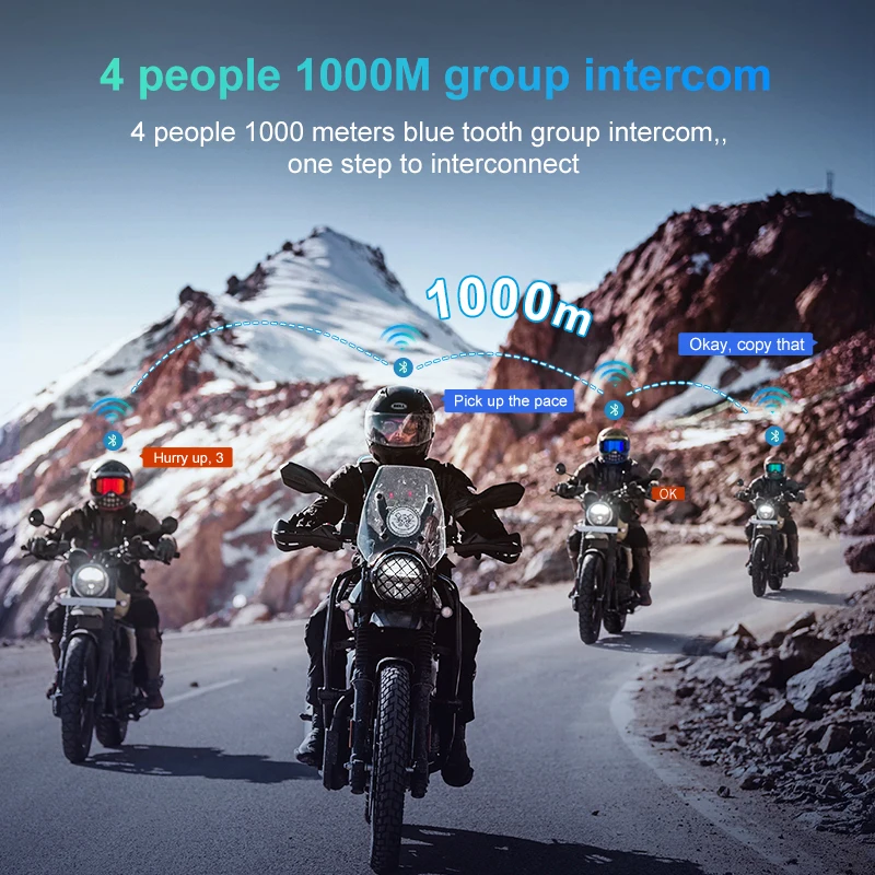 Y5X BT 5.1 Music Sharing Motorcycle Headset Intercom Helmet Group Interphone with 4 People 1000M Walkie-Talkie