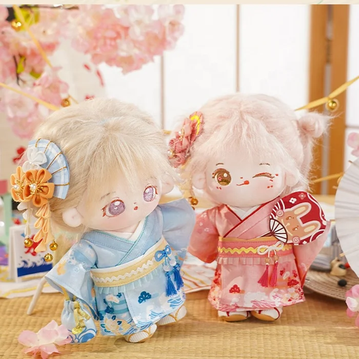 New 12cm long furry hair lovely 3D face girl plush idol doll with skirt