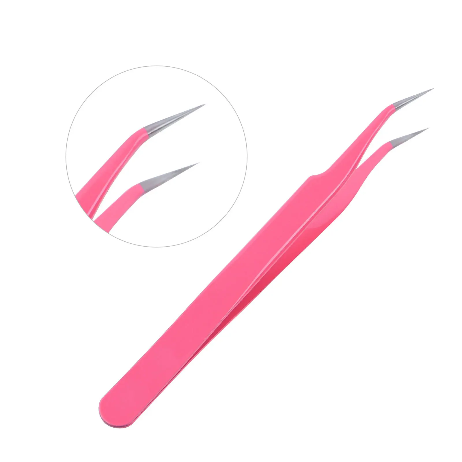 Nail art tools stainless steel elbow straight pink nail tweezers