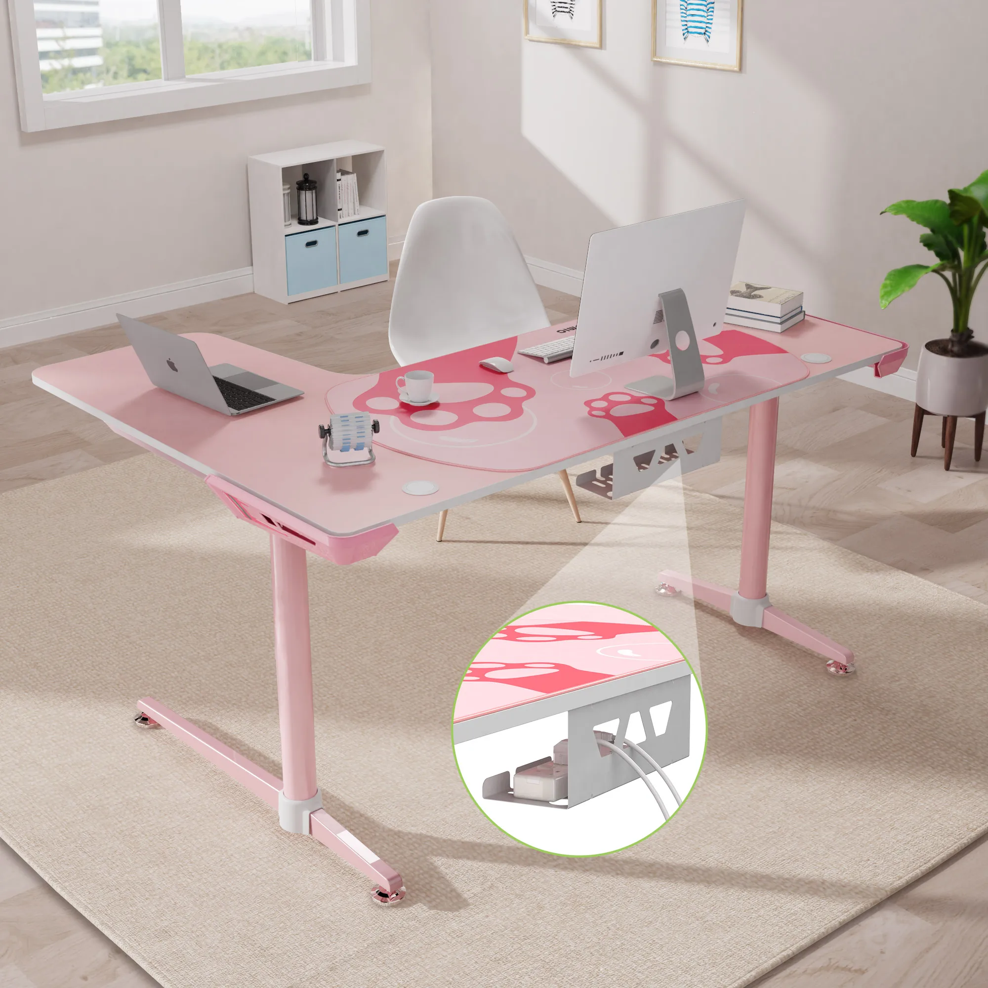Pink Computer Desktop Computer Large L shape Pink Computer Desk Gaming Desk For home
