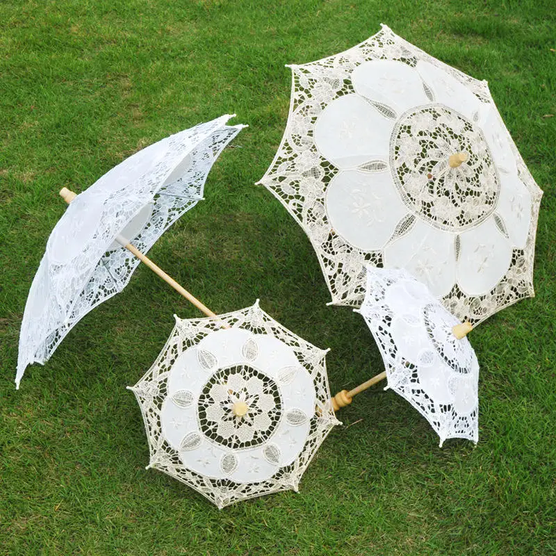 TX121 Small Kids Mini Decoration Umbrella White Ivory Lace Parasol for Europe Bride Wedding Manual Control for Adults Wholesale