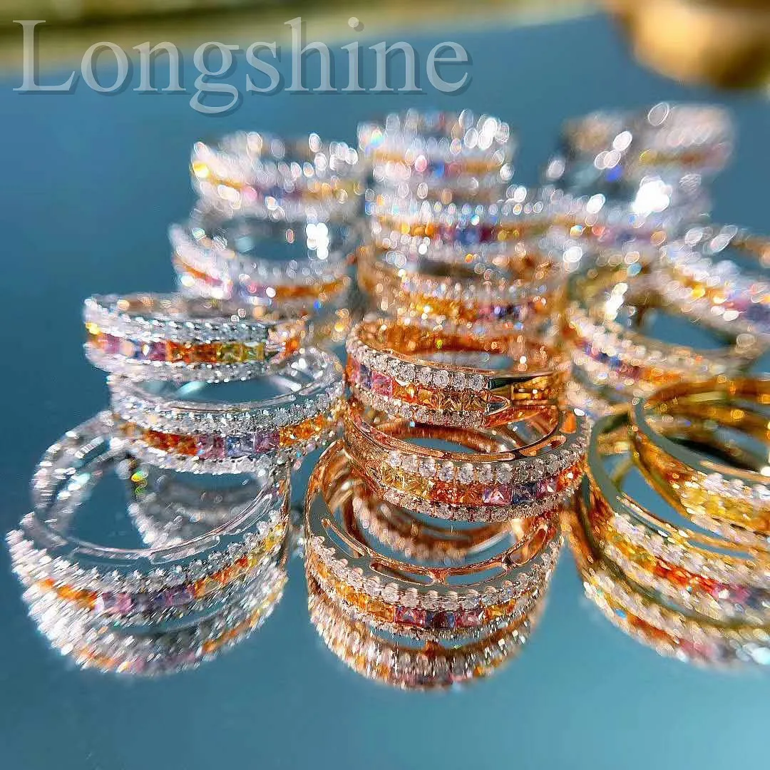 Trendy Color Sapphire Rainbow Ring Gemstone Jewelry 18K Gold Engagement Ring Diamond