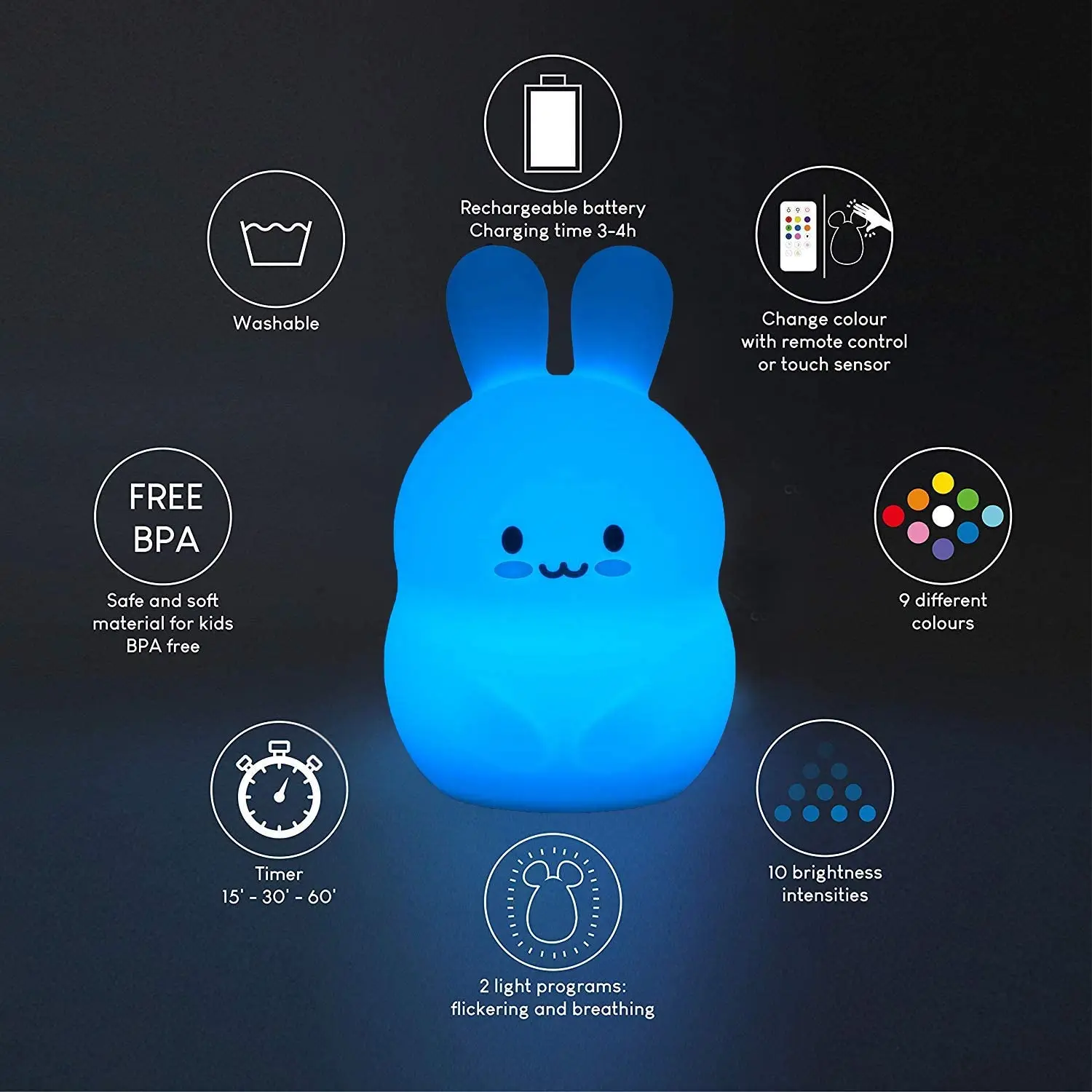 silicone rabbit nightlight/kids baby led night light/motion sensor night light for kids