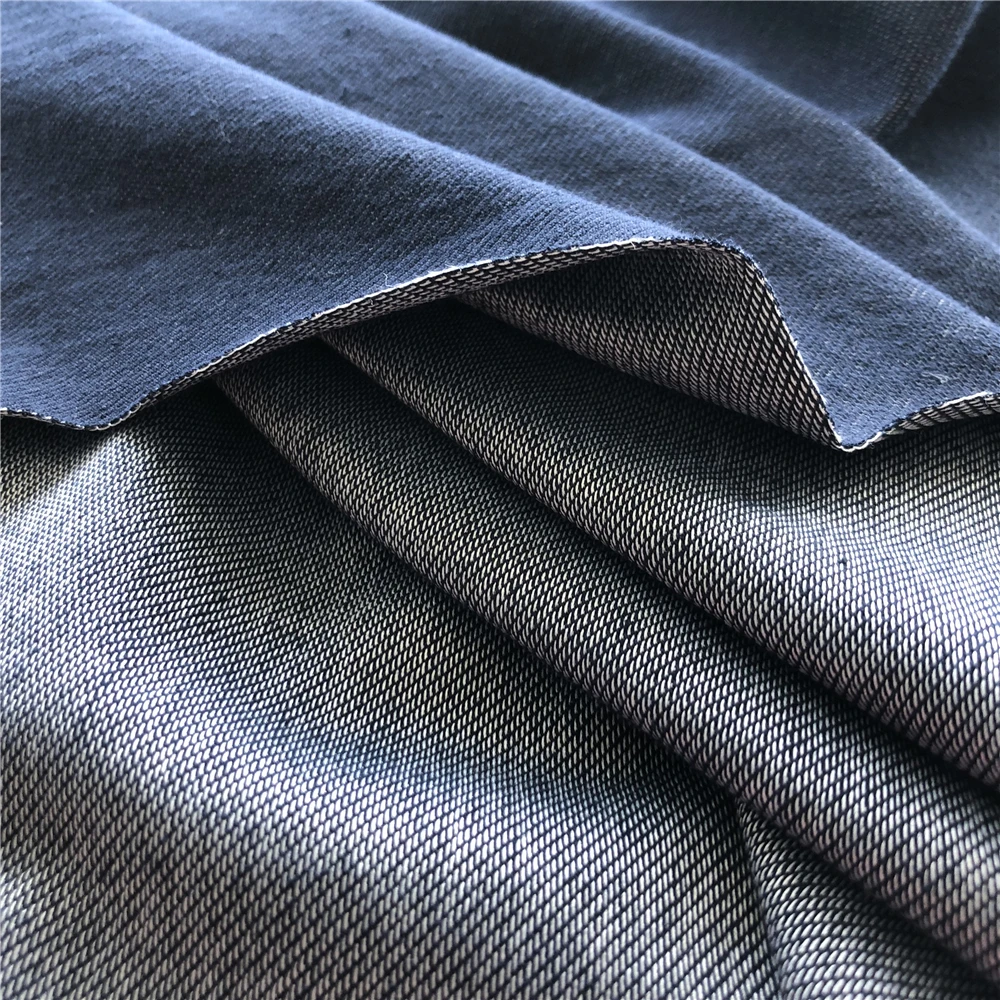 GOTS Certificated 73% cotton 22% recycled poly 5%spandex organic denim fabric stretch knitted fabric