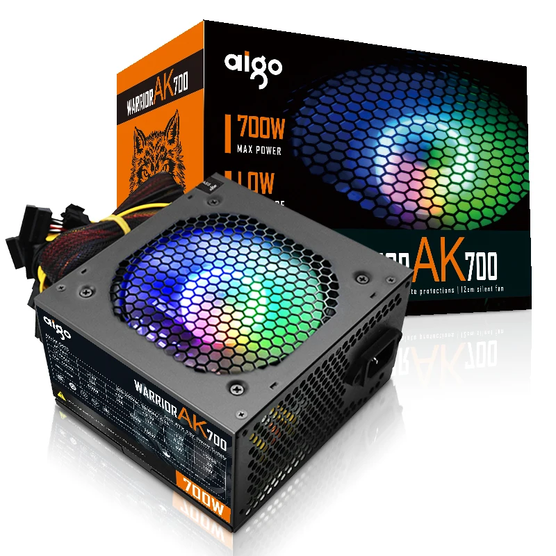Блок питания Aigo AK700 для ПК, игровой бесшумный блок питания 120 мм, rgb вентилятор, 24pin, 12 В, ATX, BTC, блок питания для настольного ПК
