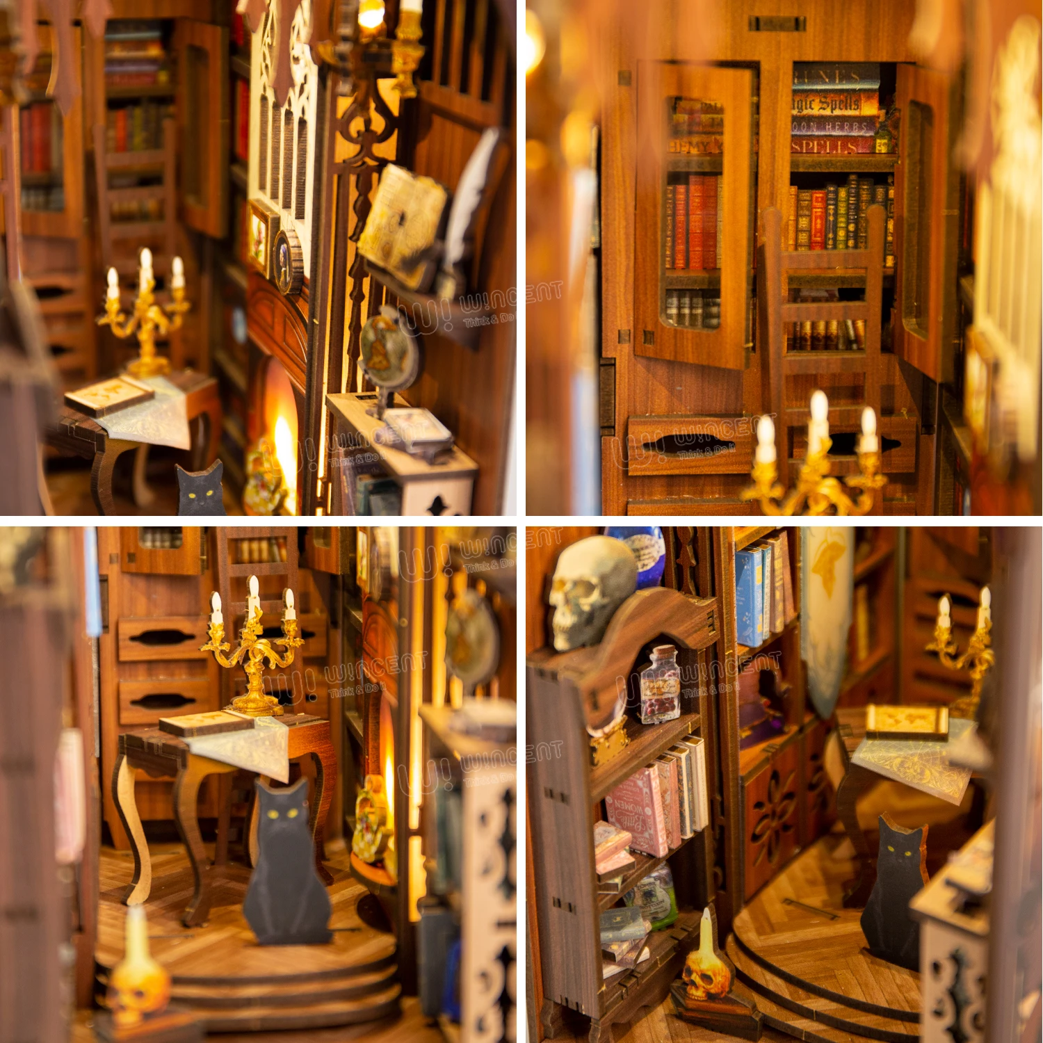 Body Sensor Light Wincent UV Printing design Miniature Doll house custom wooden models 3d puzzle jigsaw wooden book nook kit
