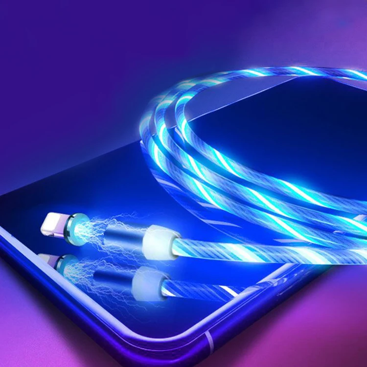 3 in 1 Magnetic Fast Charge LED Flowing Luminous Quick Connect 360 degree Visible Charger Cable For All Mobile Phones
