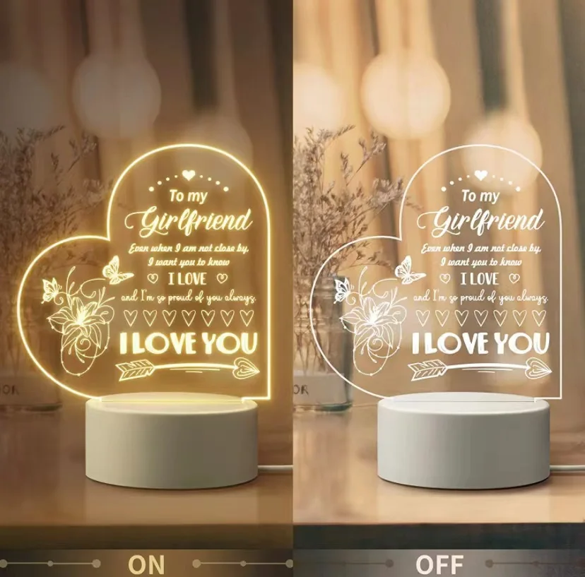 3D Acrylic Pattern Night Light Plug-in LED Table Lamp Custom Desk Decor Lamp Gift Wooden Base Gifts Bedroom Lights Home Decor