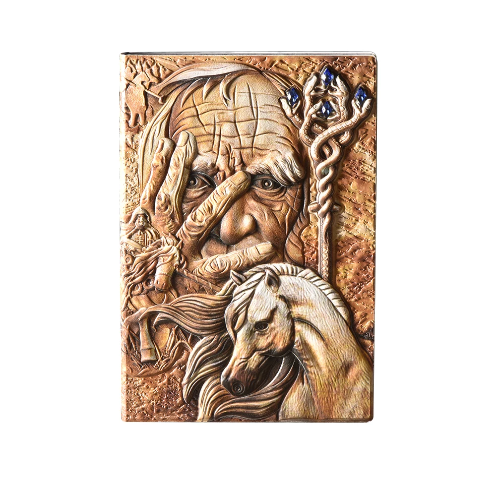 A5   magic  leather hard cover notebook,Classic Creative 3D embossed leather planner,notebook vintage