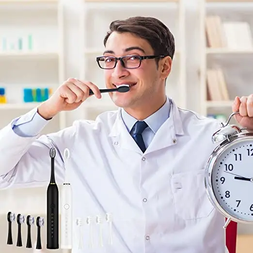 USB Rechargeable Ultrasonic Tooth Brush with 4 Brush Heads 6 Cleaning Modes and Smart Timer Waterproof Cleaning Toothbrushes