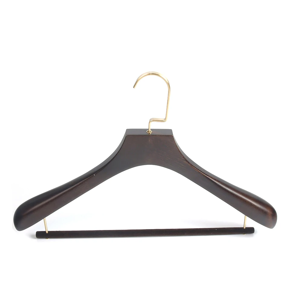 Custom Logo Hanger Classic Flat Head Wooden Coat Hangers with Locked Bar
