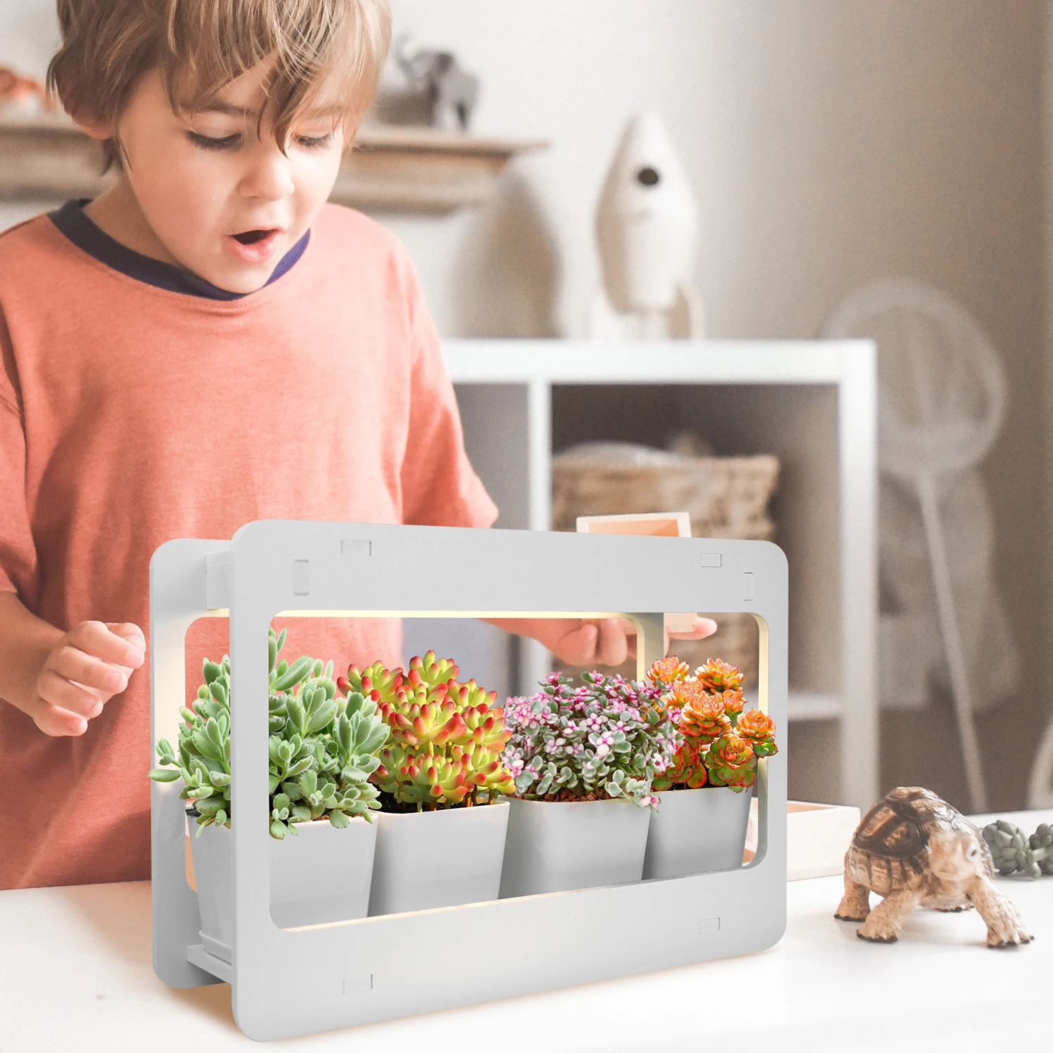 Indoor Herb Garden Kit White Grow Light Home Window Planter Kit for Herbs Succulents and Vegetables Plant Light