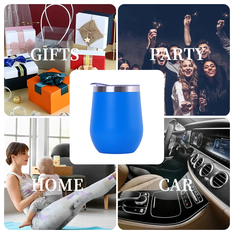 Customized Egg Shaped Double Wall Glasses Stainless Steel Insulated Tumbler Cups Coffee Powder Coating 12oz Wine Cup Tumbler