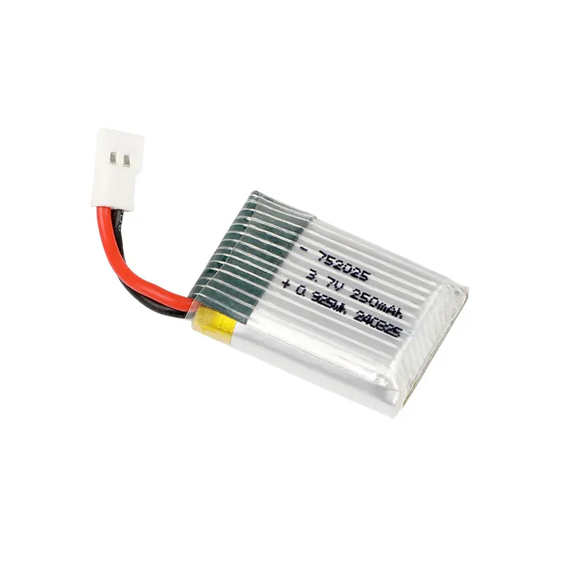 Free Sample 3.7V 20C Lithium Polymer Rechargeable Battery 250mAh Lipo 702025 752025 Small Drone Batteries with Connector