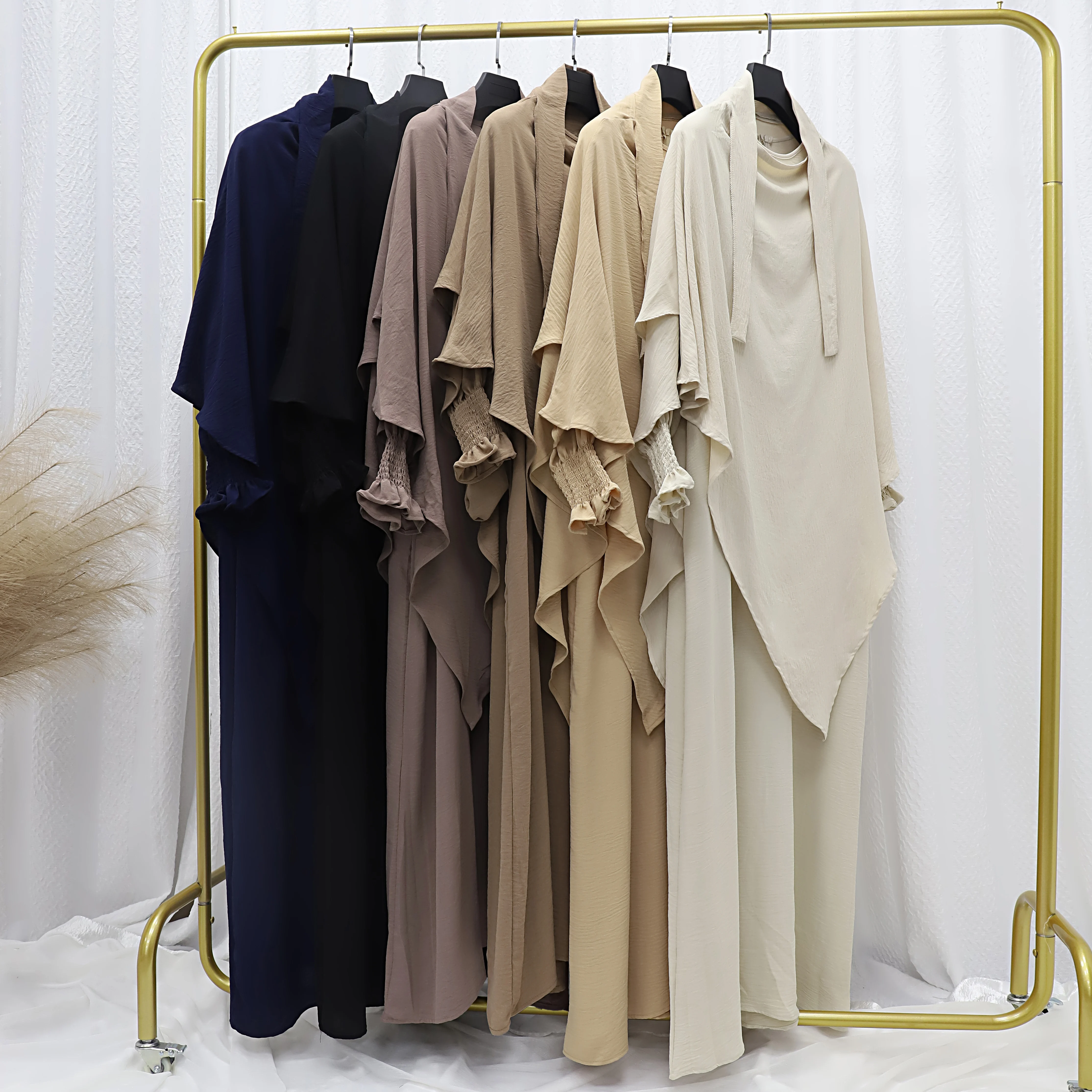 Islamic EID Clothing Plain Modesty Long Dress Simple Muslim Women Daily Clothes Abaya Two Layers Khimar