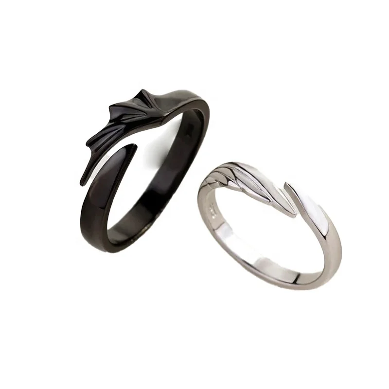 Wholesale Beautiful Cute Alloy Couple Ring Lovers Trendy Fashion Simple Black and White Opening Adjustable Ring