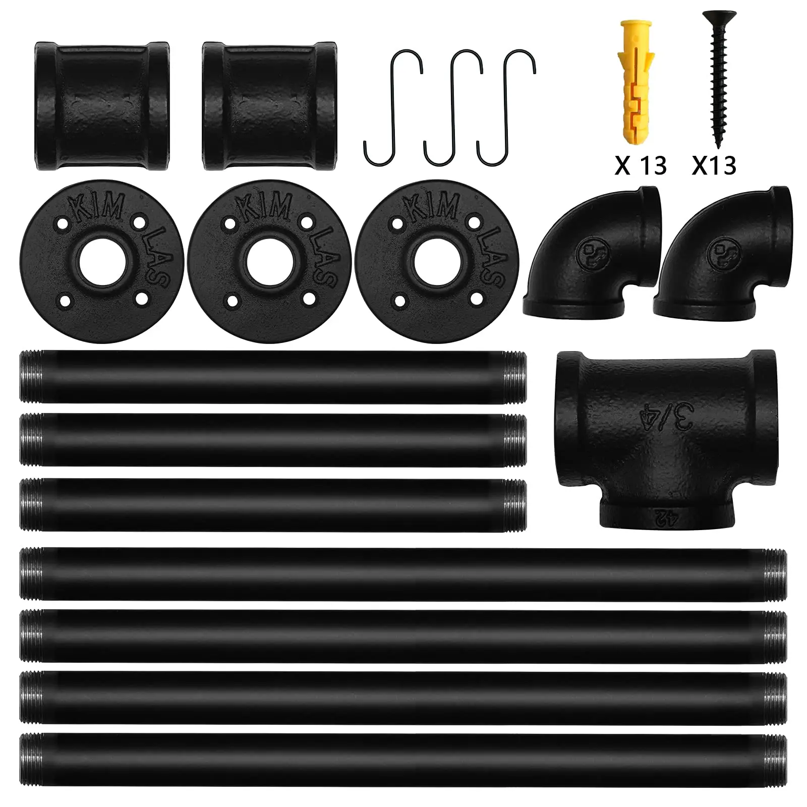 Industrial 3 Hooks 72 Inch Pipe Wall Mounted Garment Rack Heavy Duty Iron Garment Clothes Hanging Rod Rack Bar For Laundry Room